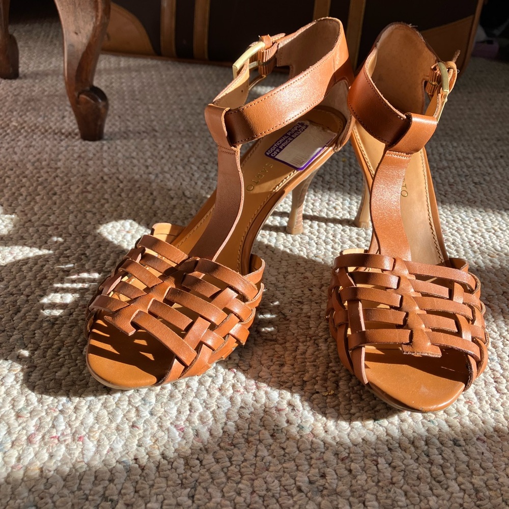 Franco Sarto | Cognac Leather Women's Heeled Sandals | 8